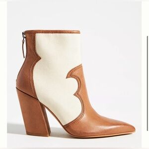 Anthropologie Tan and Cream Heeled Boots